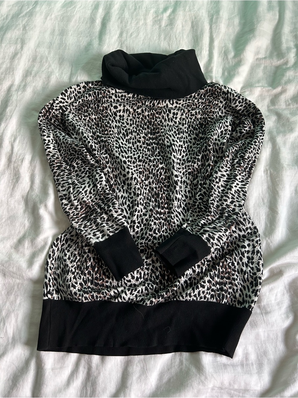 Cowl Neck Animal Print Sweater Tunic in Black & White